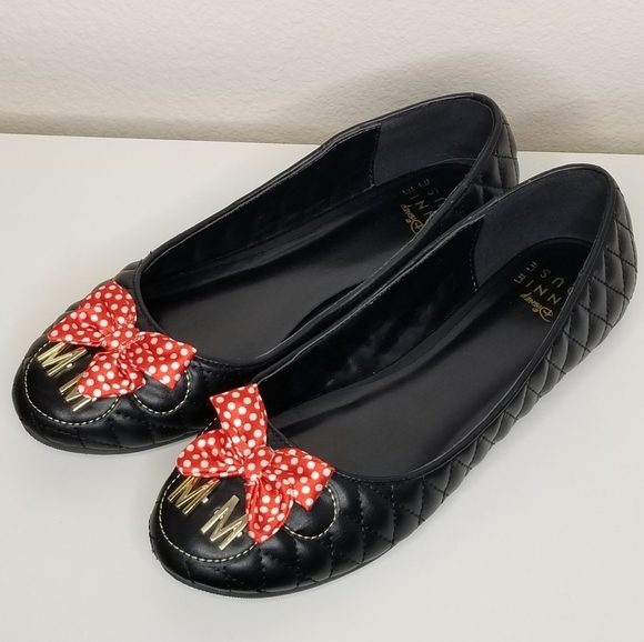 Disney Minnie Mouse Quilted Flats Adult Large Womens 9/10 Ballet Black Red Bow - Picture 14 of 14